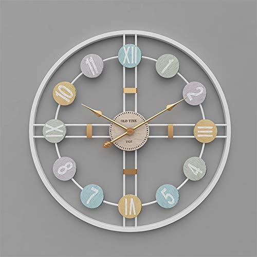 MNZDSQ European and American Simplicity Wall Clock, Metal Roman Numeral Clock- Mute Round Iron- Bedroom, Living Room, Study Decoration(50cm in Diameter) (Color : White)