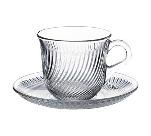Tea Cups and Saucers Sets, 6PCs Clear Glass Coffee Mugs and 6PCs Glass Saucers