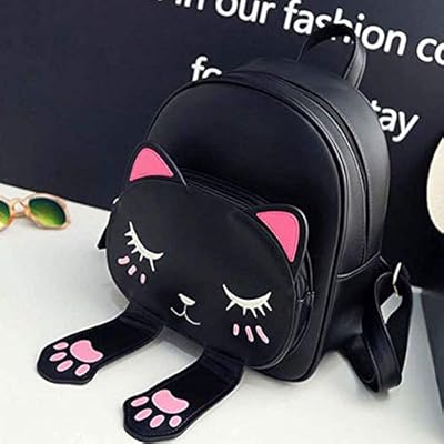 PAGWIN Cute Small Cat Style Backpack for Girls (Black,CPPG-0071)