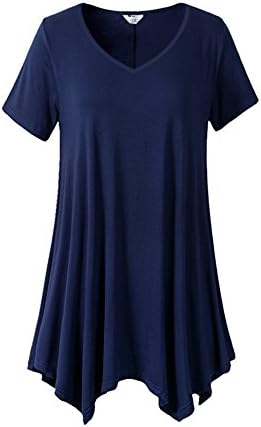 Women's Swing Tunic Tops V Neck Short Sleeve Loose Fit Flare Hem T Shirt Navy Blue XXL