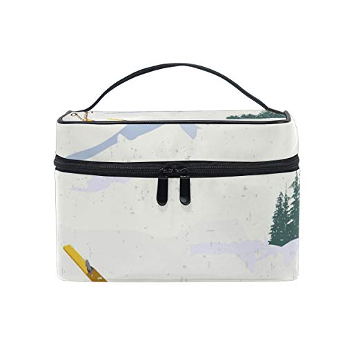 LORVIES Mountains And Ski Equipment Snow Cosmetic Bag Canvas Travel Toiletry Bag Top Handle Single Layer Makeup Bag Organizer Multi-function Cosmetic Case for Women - Thumbnail 5