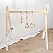 Promise Babe Baby Play Gym Wooden Frame Natural Hanging Bar with 3pc Wooden Teething Toys Organic Handmade Newborn Gift