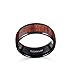 POYA 8mm Black Titanium Ring with Wood Inlay Domed Edges Comfort Fit Wedding Engagement Band