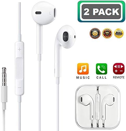 [2 Pack] Aux Headphones/Earphones/Earbuds, 3.5mm Wired Headphones Noise Isolating Earphones with Built-in Microphone & Volume Control Compatible with Phone Pod Pad Samsung/Android / MP3 MP4