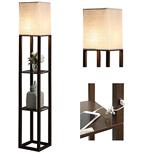 Shelf Floor Lamp with USB Charging Port Bookshelf Nightstand Floor