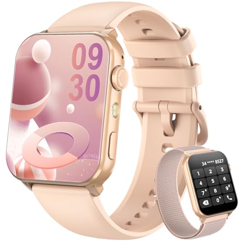 Blackview Smart Watch Women Bluetooth Calls/LED Lights/2 Wristbands (Silicone/Nylon) Sports Watch with Pulse Sleep SpO2 Steps Calorie Kilometer Monitor 350mAh (6+ Days) Fitness Watch for Android iOS