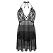 JuicyRose Women's Sexy Lingerie Lace Sleepwear Halter Babydoll V-String Miniskirt (US XL=Tag XXL, Black)