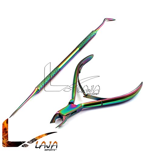 LAJA IMPORTS NAIL ART FINGERNAILS TOENAIL CUTICLE NIPPER RAINBOW CLIPPER SCISSOR WITH TITANIUM DUAL-ENDED PEDICURE PUSHER REMOVER - Thumbnail 2