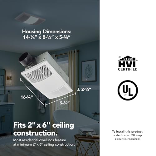 Broan-NuTone BHFLED80 PowerHeat Bathroom Exhaust Fan, Heater, and LED Light Combination, 80 CFM