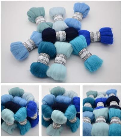 Maslin DIY Needle Felt 66s Wool Felt Poke Fun Soft Feeling Wool Fibre Tops Roving DIY Spin" Blue Monster Series" 10g/9pcs/lot