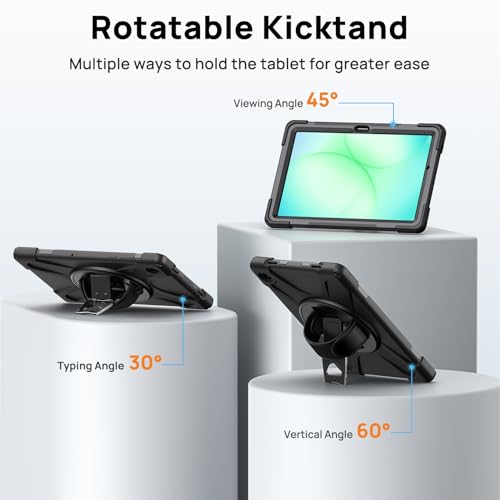 Gerutek Anti-Drop Case for Samsung Galaxy Tab A11 Plus 11" 2025, (SM-X230/X235/X236B), Rugged Case with Rotating Stand, Hand/Shoulder Strap, Pen, Galaxy Tab A11+ Plus Case, Black