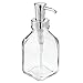 mDesign Square Glass Refillable Liquid Soap Dispenser Pump Bottle for Bathroom Vanity Countertop, Kitchen Sink - Holds Hand Soap, Dish Soap, Hand Sanitizer, Essential Oils - 2 Pack - Clear/Chrome