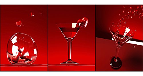 3 piece red wine cups wall art canvas painting with str…