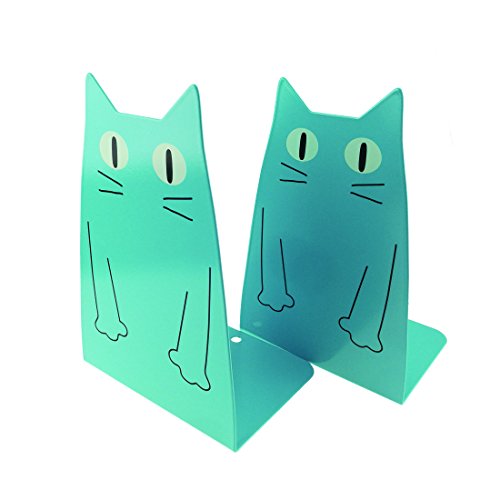 Lovely Cartoon Large Cat Nonskid Thickening Metal Bookends Book Ends For School Library Desk Study Office Home Decoration(Blue)
