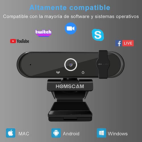 Camara-Web-HOMSCAM-Webcam-Enfoque-Automatico-con-Microfono-Estereo-1080P-HD-Webcam-de-Ordenador-Enchufable-para-Grabaciones-y-Emisiones-con-USB-para-VideoconferenciasVideollamadasVideojuegos