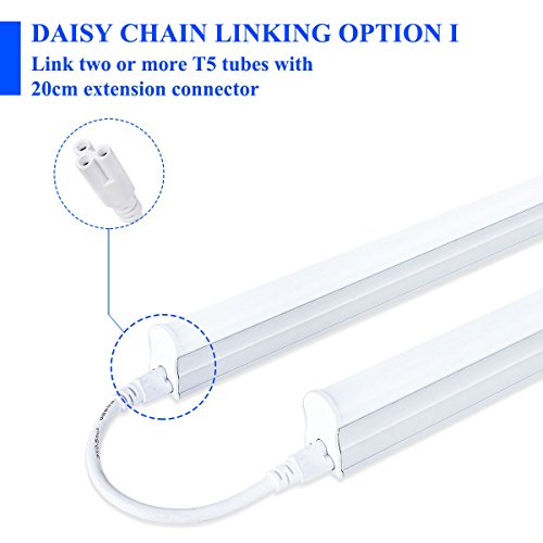 Brillihood T5 Integrated LED Single Light Fixture, 4FT, 2200lm, 6000K (Bright White) Milky Cover, 20W Utility Shop Light, Kitchen, Ceiling and Under Cabinet Light Tube with ON/Off Switch (10-Pack)
