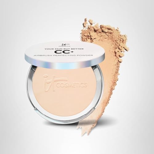 IT Cosmetics CC+ Airbrush Perfecting Powder Foundation (Light) - Sheer to Full Coverage Pressed Powder, Blurring Pores & Dark Spots, Anti-Aging Face Makeup, Collagen & Niacinamide - 0.33 oz