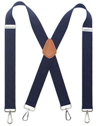 Bioterti Men’s Heavy Duty X- Back 1.4 Inch Suspenders with 4 Snap Hooks (Navy)