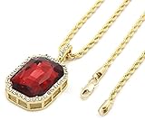 Mens Gold Plated Iced Out Black Octagon Ruby Pendant With 3mm 24