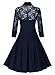 MISSMAY Women's Vintage 1950s Style 3/4 Sleeve Black Lace Flare A-line Dress (Small, Navy Blue)
