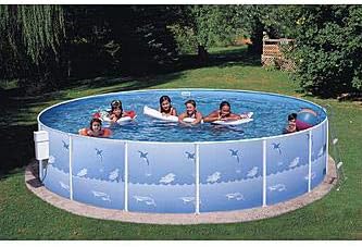 Aqua Family Club Friend Splash Pkg 15' Round by 36" Wall Height Above Ground Swimming Pool (No Port Hole) | Bundle with Solid Blue Liner, A Frame Ladder, Filter and Skimmer