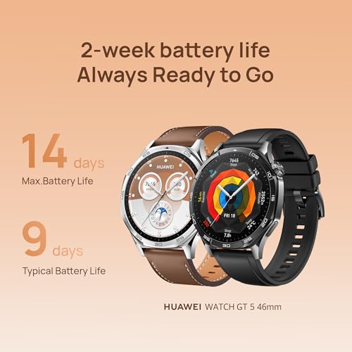 Huawei Watch GT 5 46mm Smartwatch (GPS), hasta 14 Días de BaterÍa, Nueva Experiencia de Carrera y Bicicleta, Sharp-Edged Design, Seguimiento de la Salud, Compatible con iOS y Android, Café