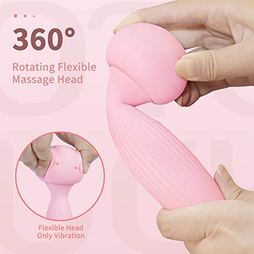 Personal Mini Mushroom Wand Massager - Small Cordless Rechargeable Electric Handheld Vibrating Magic Massager for Back, Neck, Foot, Shoulder, Leg, Body Relief, Sports Recovery, Muscle Ache (Pink)