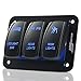 MNJ Motor 3 Gang Rocker Switch Panel - 5 Pin ON/Off Toggle Switch Control Panel with LED Light | Wiring Harness Pre-Wired Easy Installation | 12/24V Compatible with Boat Car Marine ATV UTV - Blue