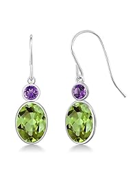 2,86 ct Oval Verde Peridot Y Morado de amatista 14 K oro blanco   Pendientes para mujer