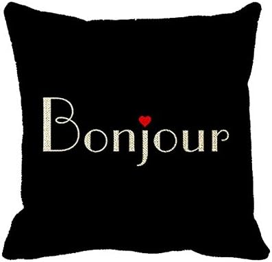 Julyou Pillowcase Bonjour French Red Heart Pillow Cover for Bedroom or Sofa