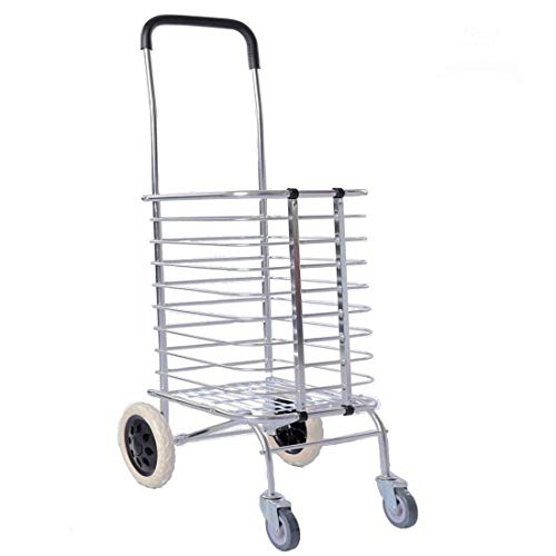 #1 Heavy Duty & Super Lightweight Aluminum Fold-able Shopping Cart Push Trolley Dolly for Groceries & Laundry - New Design Only 7 lbs