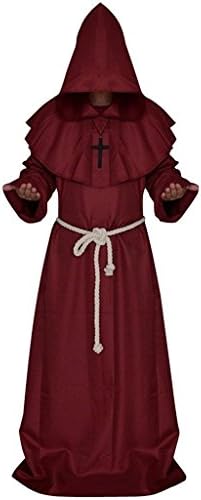 Medieval Friar Hooded Monk Renaissance Priest Robe Cape Cloak Halloween Costume
