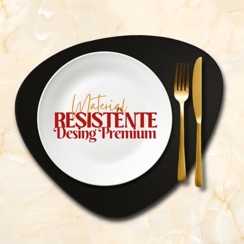 Jogo Americano Sousplat em Couro Ecológico Preto Formato Orgânico Impermeável, Resistente e Fácil de Limpar, Elegante para Mesa Posta e Decoração (6)