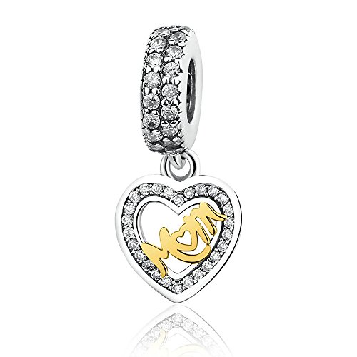 The Kiss Love Mom Mother Center of My Heart 925 Sterling Silver Bead Fits European Charm Bracelet (Mom Dangle 2)