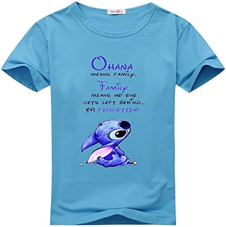 NeynStyle Womens Lilo And Stitch Cartoon Sky Blue T-shirts Size L