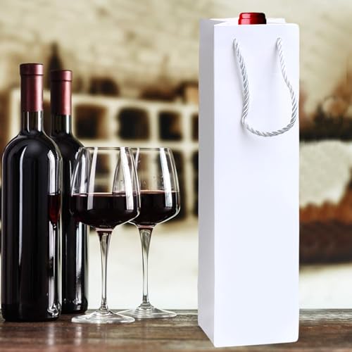 Wine Gift Bags, Pack of 20 Paper Wine Bags, Ideal for Birthday Party, Christmas, Wedding, Banquet with Handles for Wine Bottles, White