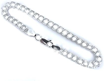 5mm Double Link Charm Bracelet. Italian .925 Sterling Silver. 6,7,8 inches. (8 Inches)