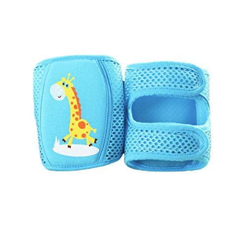 Baby knee Pads, Cute Adjustable Infant Toddler Elbow Pads Crawling Safety Protector, Mesh Breathable Absorb Sweat for Summer (Giraffe - Blue)