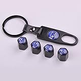 Set of 4 Car Tire Valve Stem Air Caps Cover + Keychain For Subaru Blue