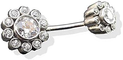 925 Sterling Silver White round flower cz belly button piercing