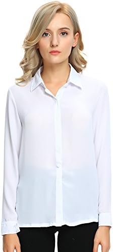 Moda Jihan Women's Long Sleeve Button Down Chiffon Blouse Shirt Top (XXXL, White)