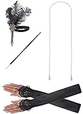JustinCostume 1920s accessories Headband Necklace Gloves Cigarette Holder (AS)