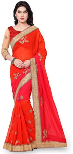 velina Fashion Orange and Red Color Georgette Fancy Designer Saree