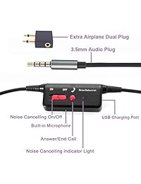 Active cancelación de ruido auriculares w Micrófono y Airplane adaptador, conambo plegable auriculares con micrófono graves potentes, súper ligero Ultra comfort black