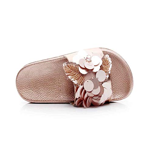 FAPIZI Boho Soft House Slippers Womens Flat Slides Sandals Sequin Flower Beach Platform Sliders Bath Slippers Shoes Gold