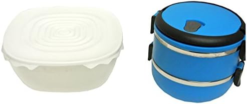Lunch Box Set with a Stackable 2 Tier Lunch Box and 6 Piece Microwave Food Containers (White Covers)