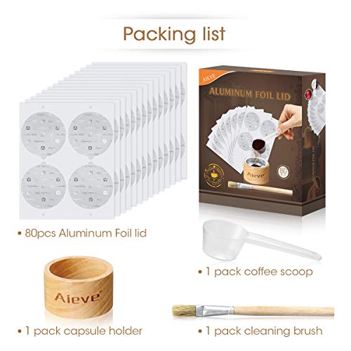 AIEVE 80 Stk Aluminiumfolie Deckel Zubehör für Wiederverwendbare Kaffeekapseln mit Halter Kaffeepinsel Dosierlöffel… – Bild 8