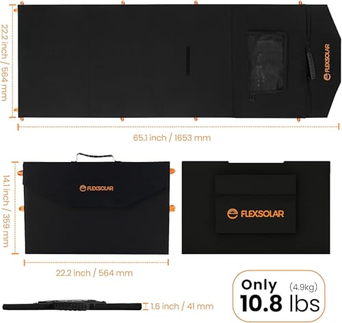 FlexSolar 120W 20-28V DC Output Foldable Solar Panel Chargers, IP65 Waterproof - Emergency Solar Modules for Camping, Motorhomes and Home - Compatible with Power Stations