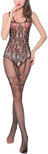 Womens Sexy Floral Bodystockings Mesh Open Crotch Lace Bodydolls Bodysuits