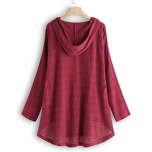Tantisy â™£â†­â™£ Women's Plus Size Tops Roll-up Sleeve Cotton Linen Irregular Hoodie Ladies Casual Sweatshirt with Pockets